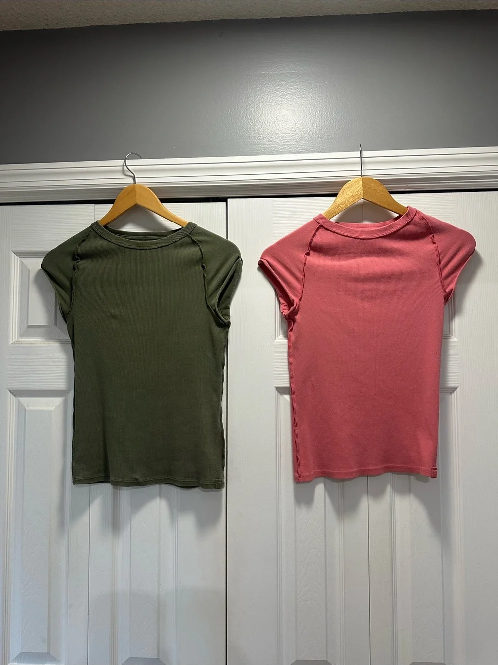 2 Free people Ever Had tee size medium. Green Adventurer and strawberry rhubarb